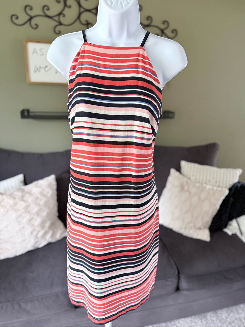 Tommy Hilfiger Coral, Navy & Cream Striped Halter Mini Dress